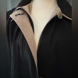 London fog trench rain coat removable hood zipper navy tan women’s size large